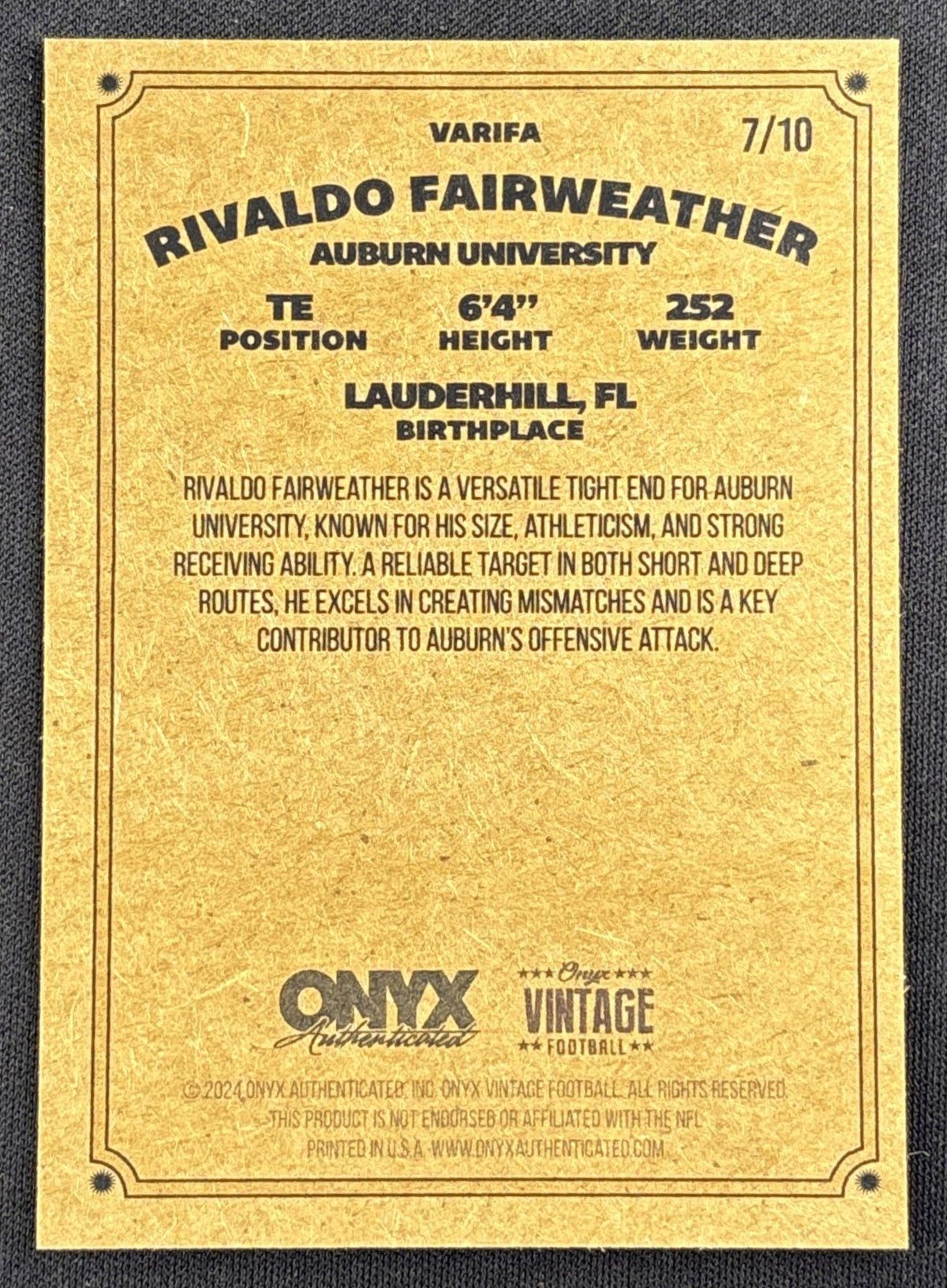 Rivaldo Fairweather 2024 Onyx Vintage Black Auto /10