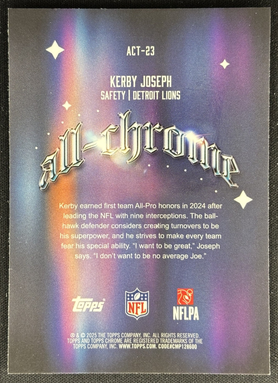 Kerby Joseph 2025 Topps Chrome All Team Lions Sports Trading Cards