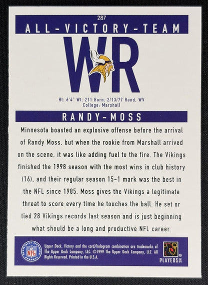 Randy Moss 1999 Upper Deck Victory Vikings back