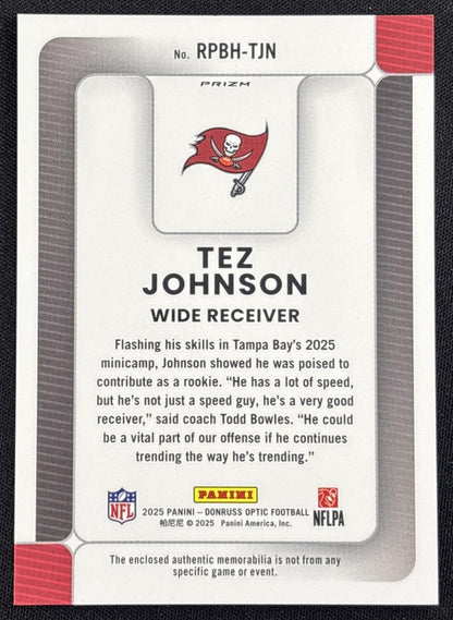 Tez Johnson 2025 Panini Donruss Optic Rookie Phenoms Blue Hyper Prizm Buccaneers