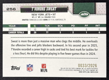 T'Vondre Sweat 2026 Topps Gold /2026 Jets
