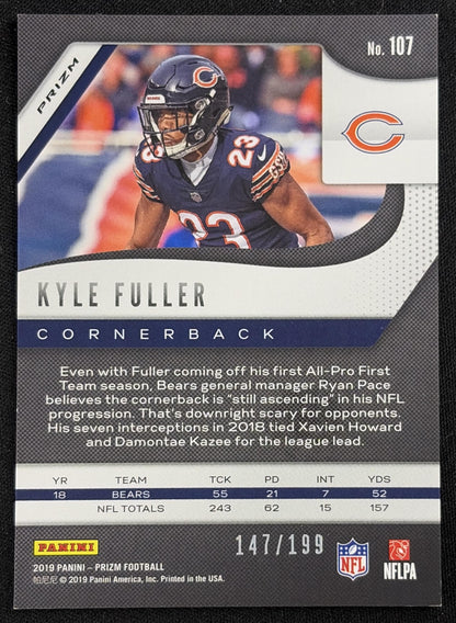 Kyle Fuller 2019 Panini Prizm Blue Wave Prizm /199 Bears - Back