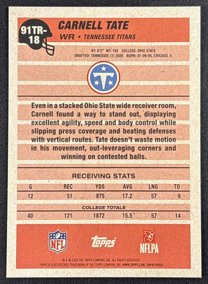 Carnell Tate 2026 Topps 1991 Rookie Pink /1000 Titans