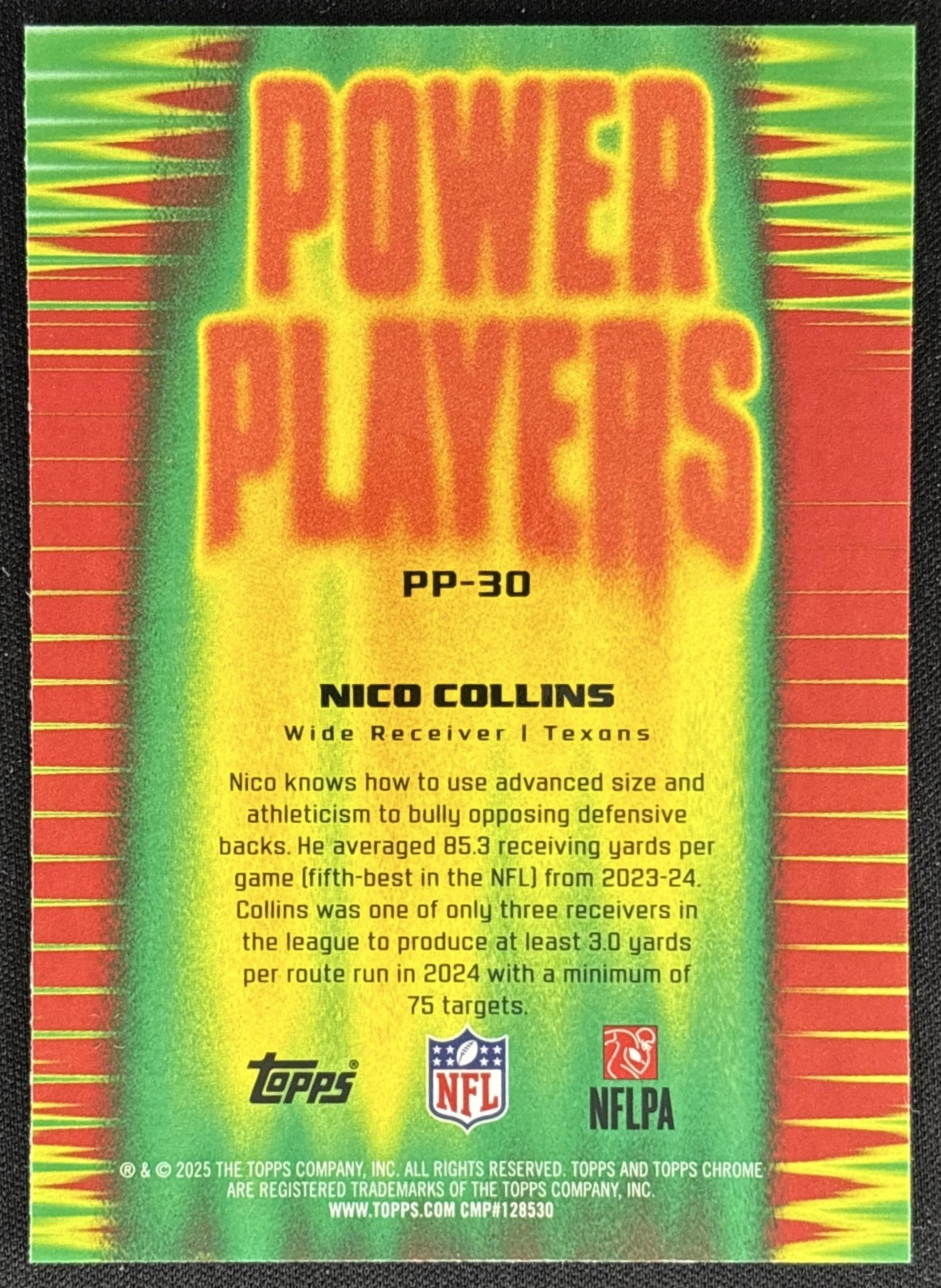 Nico Collins 2025 Topps Chrome Power Players Aqua Refractor /199 Texans