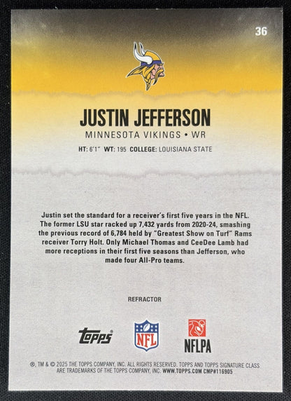Justin Jefferson 2025 Signature Class Chrome Veteran White Refractor Vikings back