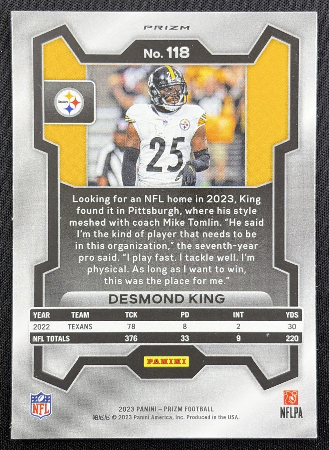 Desmond King 2023 Panini Prizm Green Wave Steelers