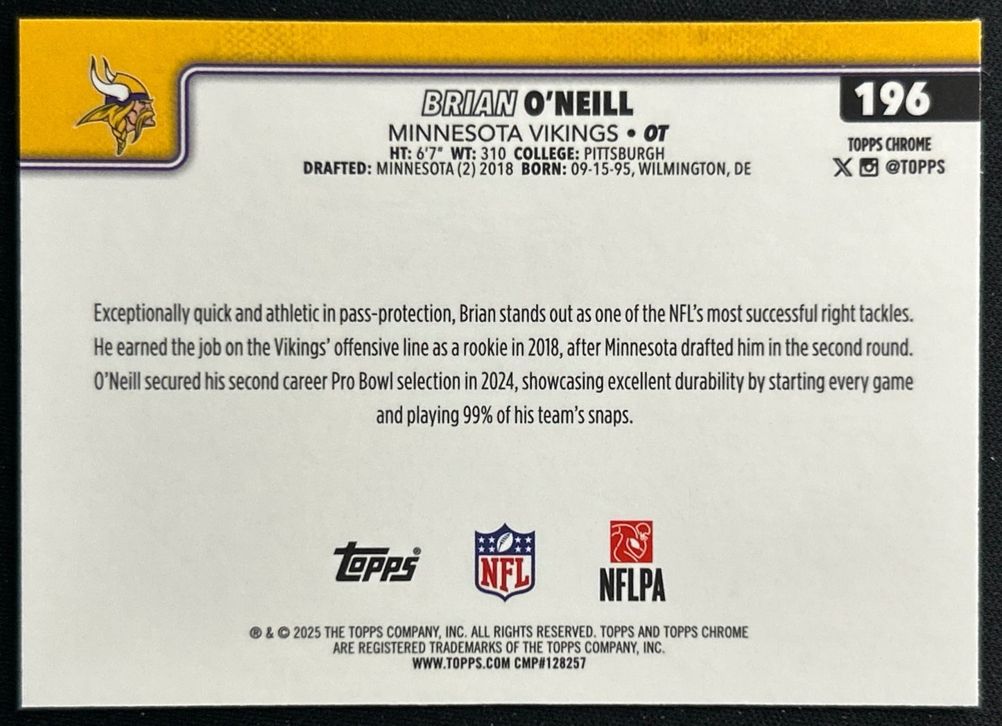 Brian O'Neill 2025 Topps Chrome Vikings Sports Trading Cards