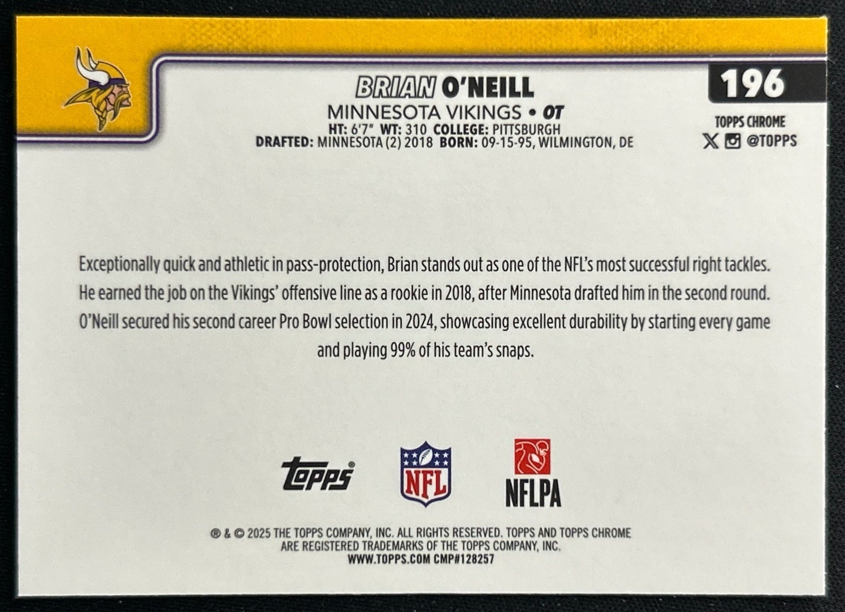 Brian O'Neill 2025 Topps Chrome Vikings Sports Trading Cards