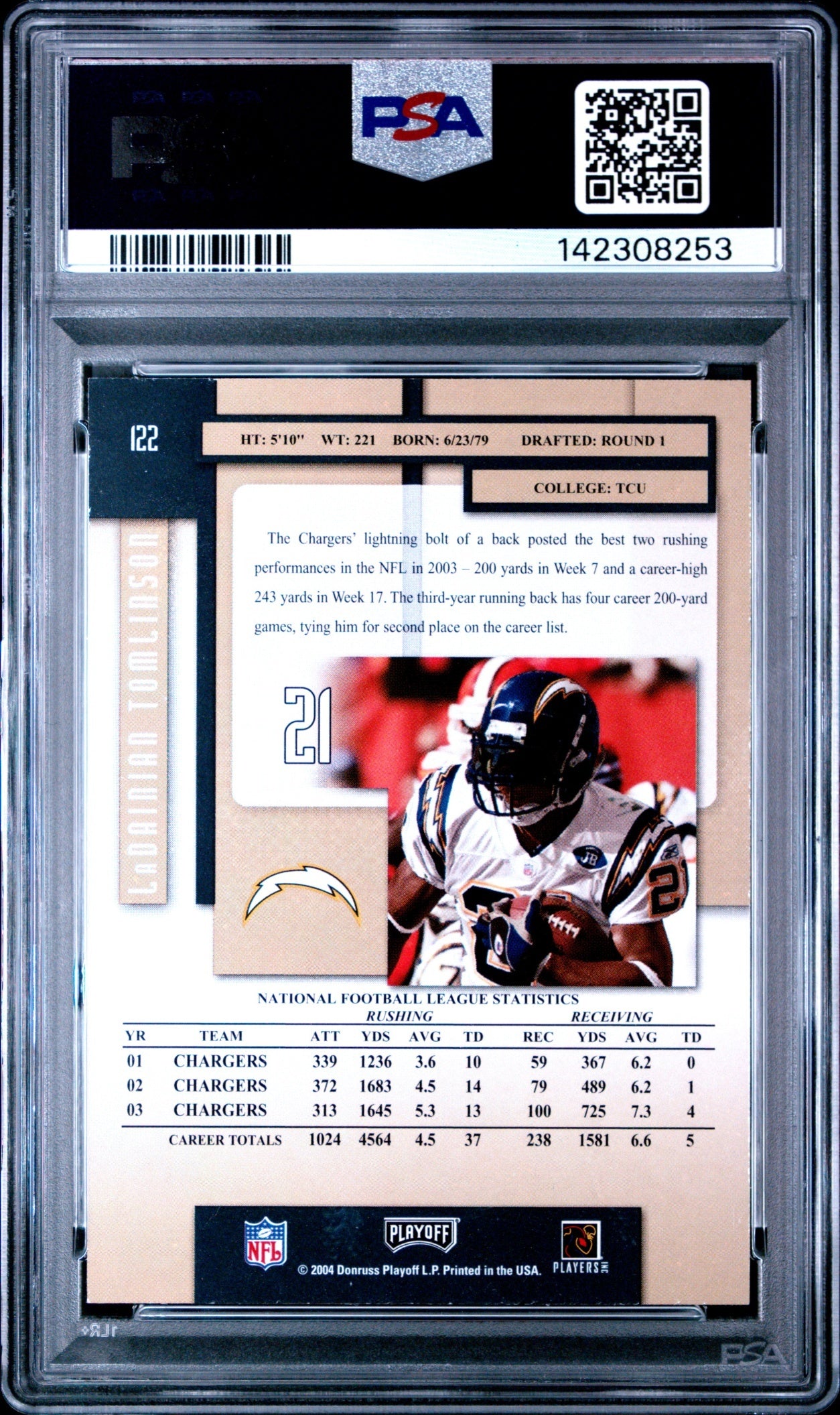 LaDainian Tomlinson 2004 Playoff Prestige PSA 10 Chargers back
