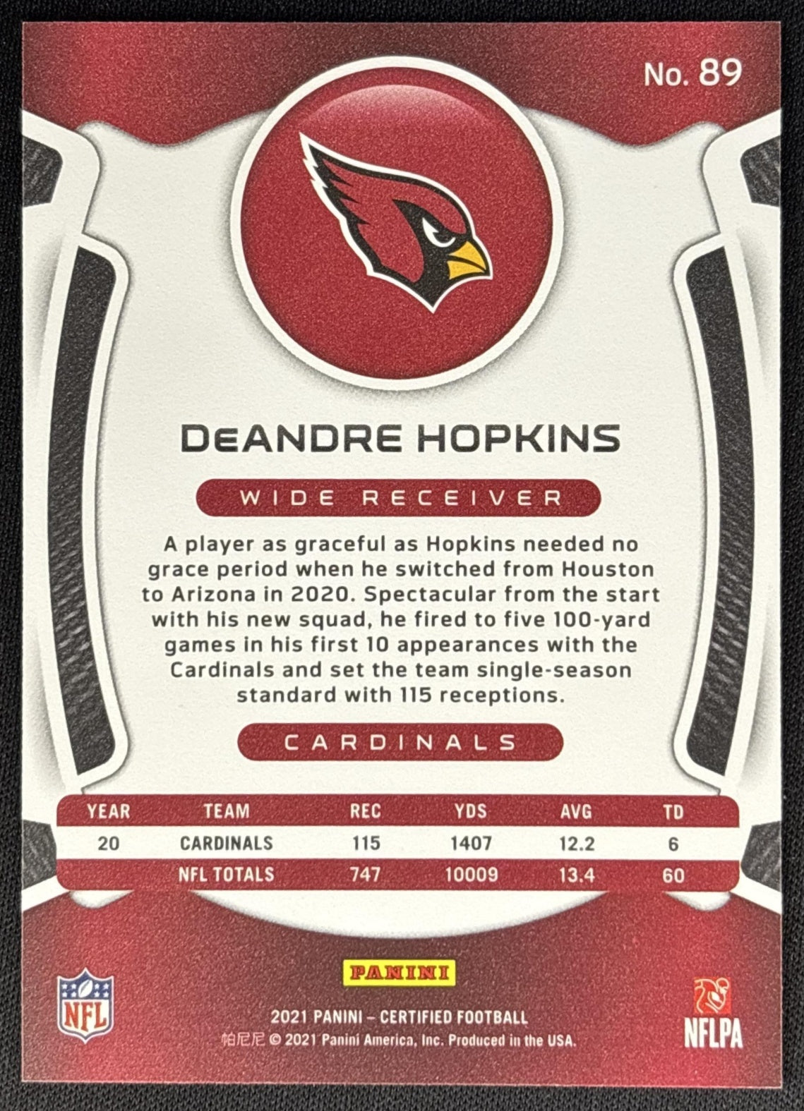 DeAndre Hopkins 2021 Panini Certified Mirror Bronze /249 Cardinals Sports Trading Cards