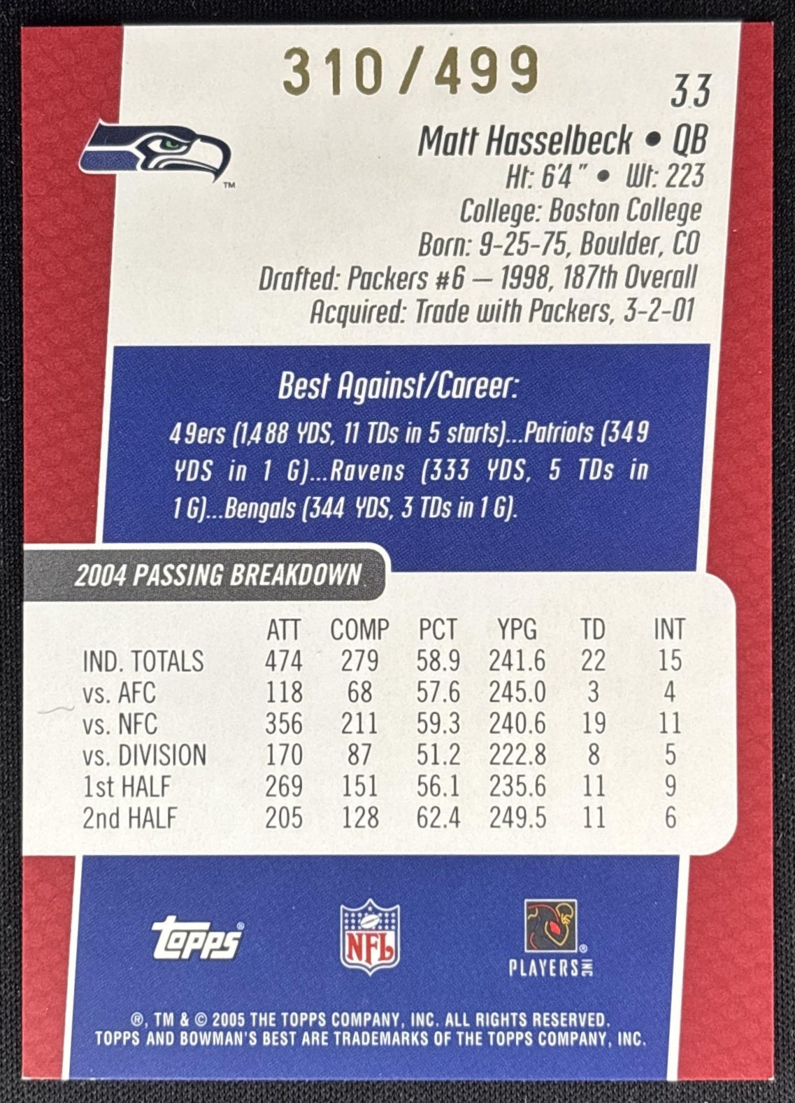 Matt Hasselbeck 2004 Bowman's Best Red /499 Seahawks Sports Trading Cards