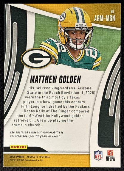 Matthew Golden 2025 Panini Absolute Rookie Materials Packers back