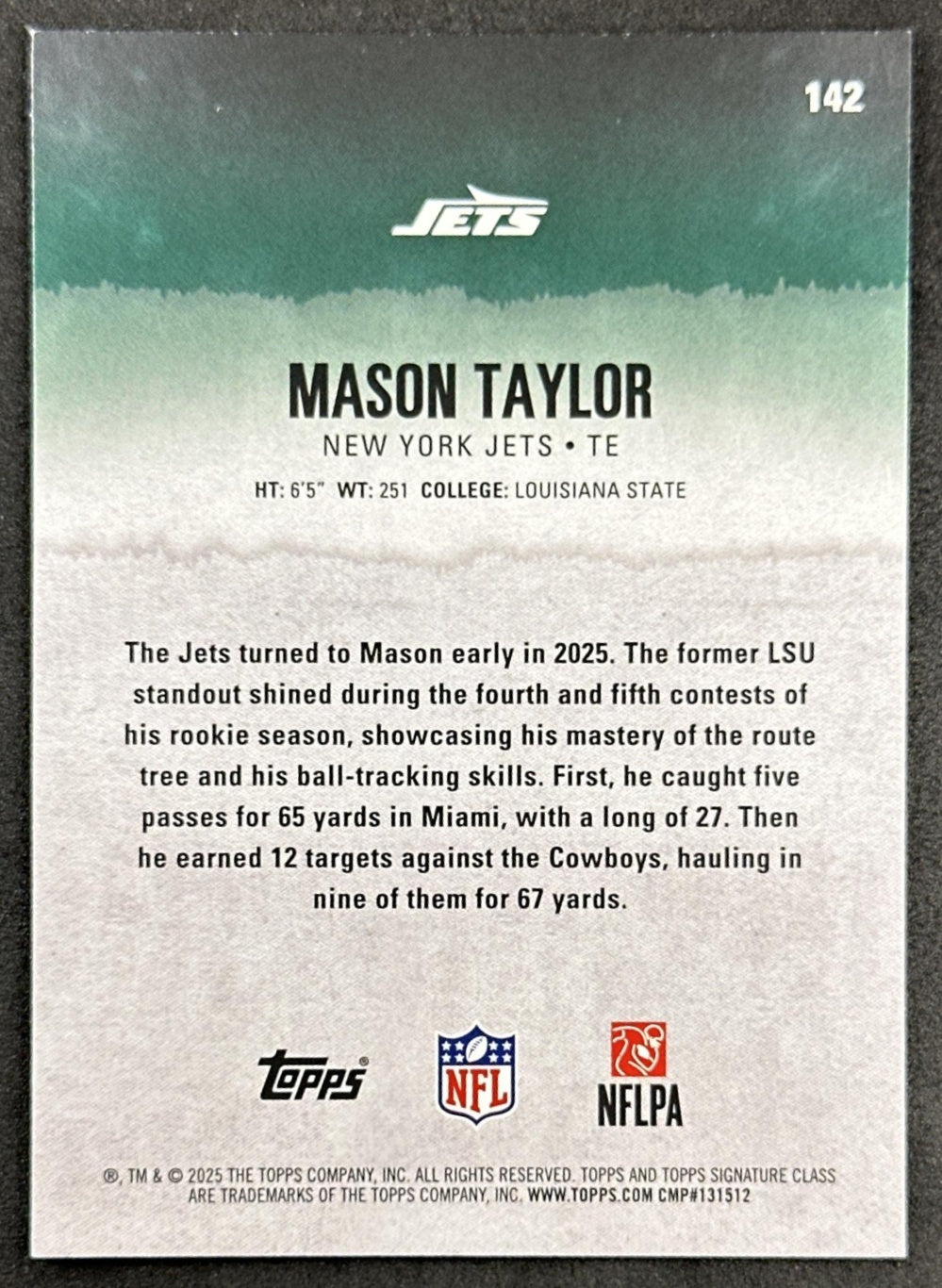 Mason Taylor 2025 Topps Signature Class Rookie Jets