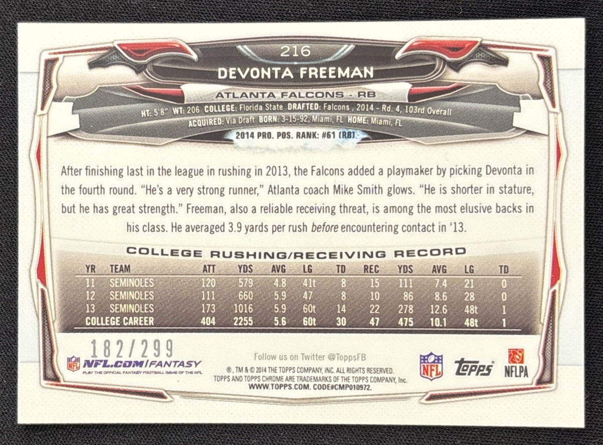 Devonta Freeman 2014 Topps Chrome Black Refractor /299 Falcons