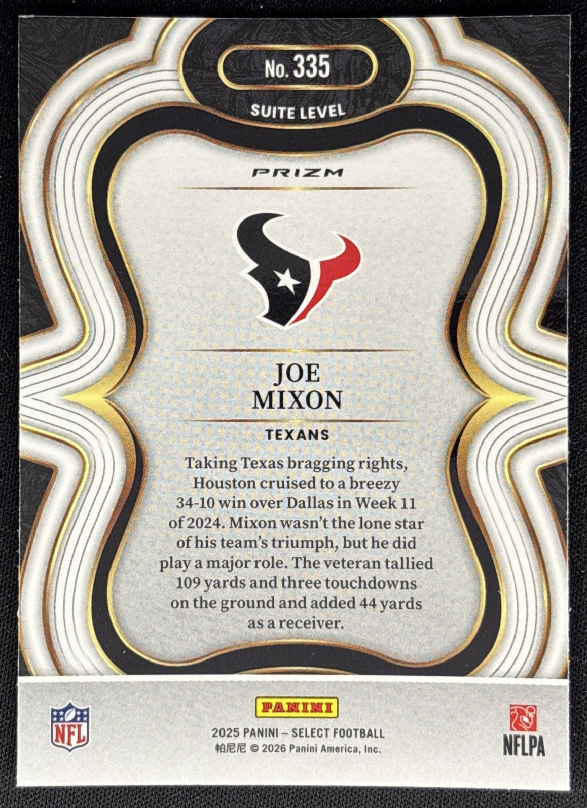 Joe Mixon 2025 Panini Select Suite Level Silver Prizm Texans back