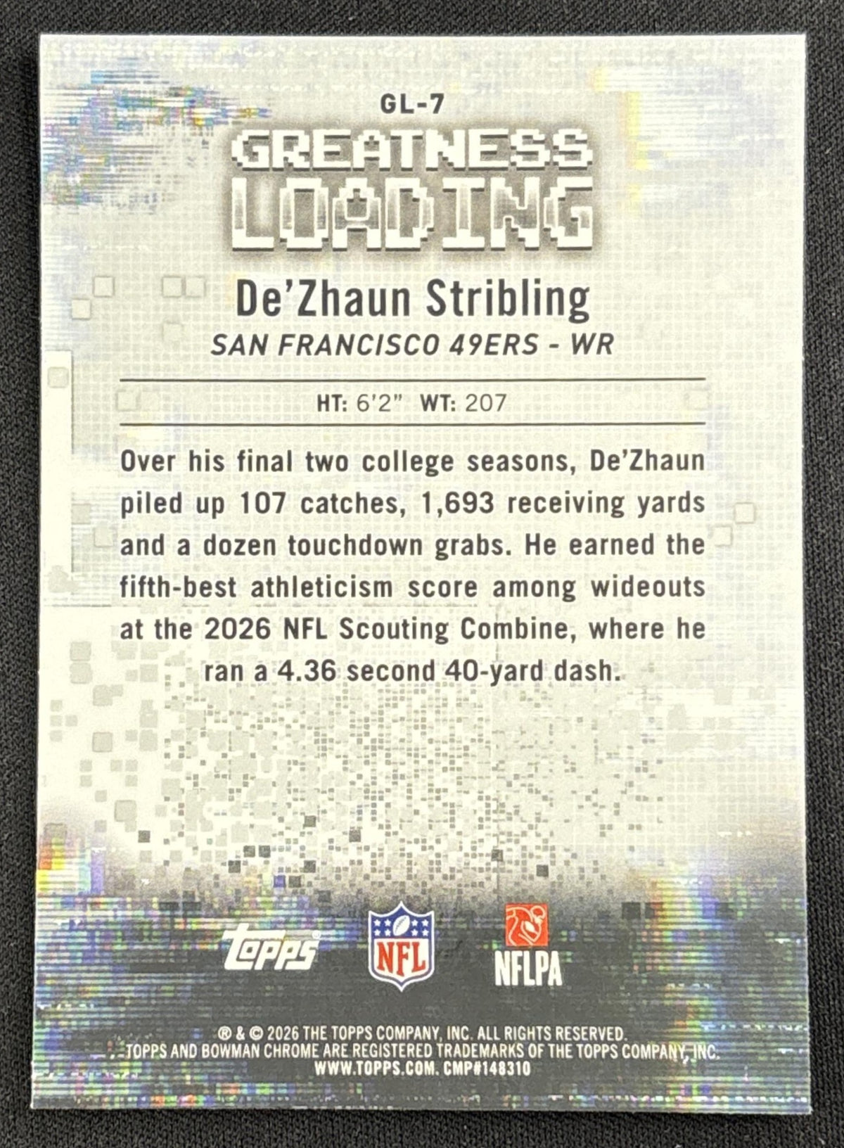 De'Zhaun Stribling 2026 Bowman Greatness Loading 49ers back