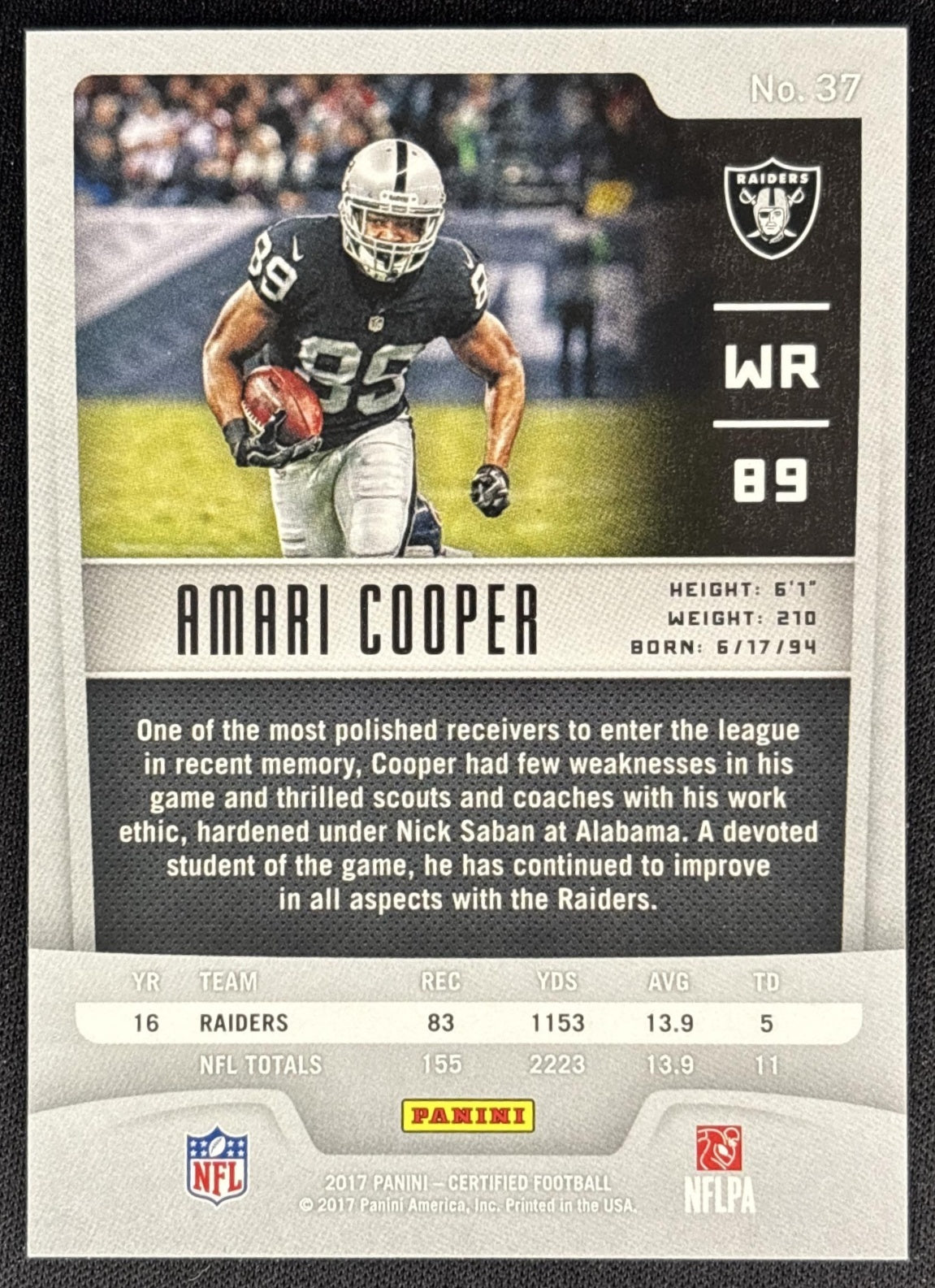 Amari Cooper 2017 Panini Certified Mirror /499 Raiders back