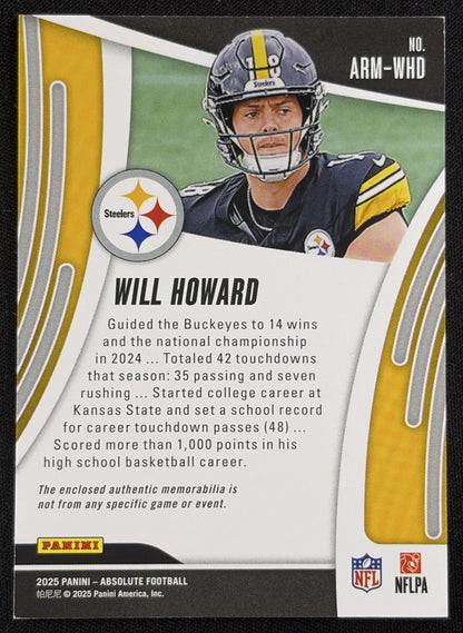Will Howard 2025 Panini Absolute Rookie Materials Steelers Sports Trading Card