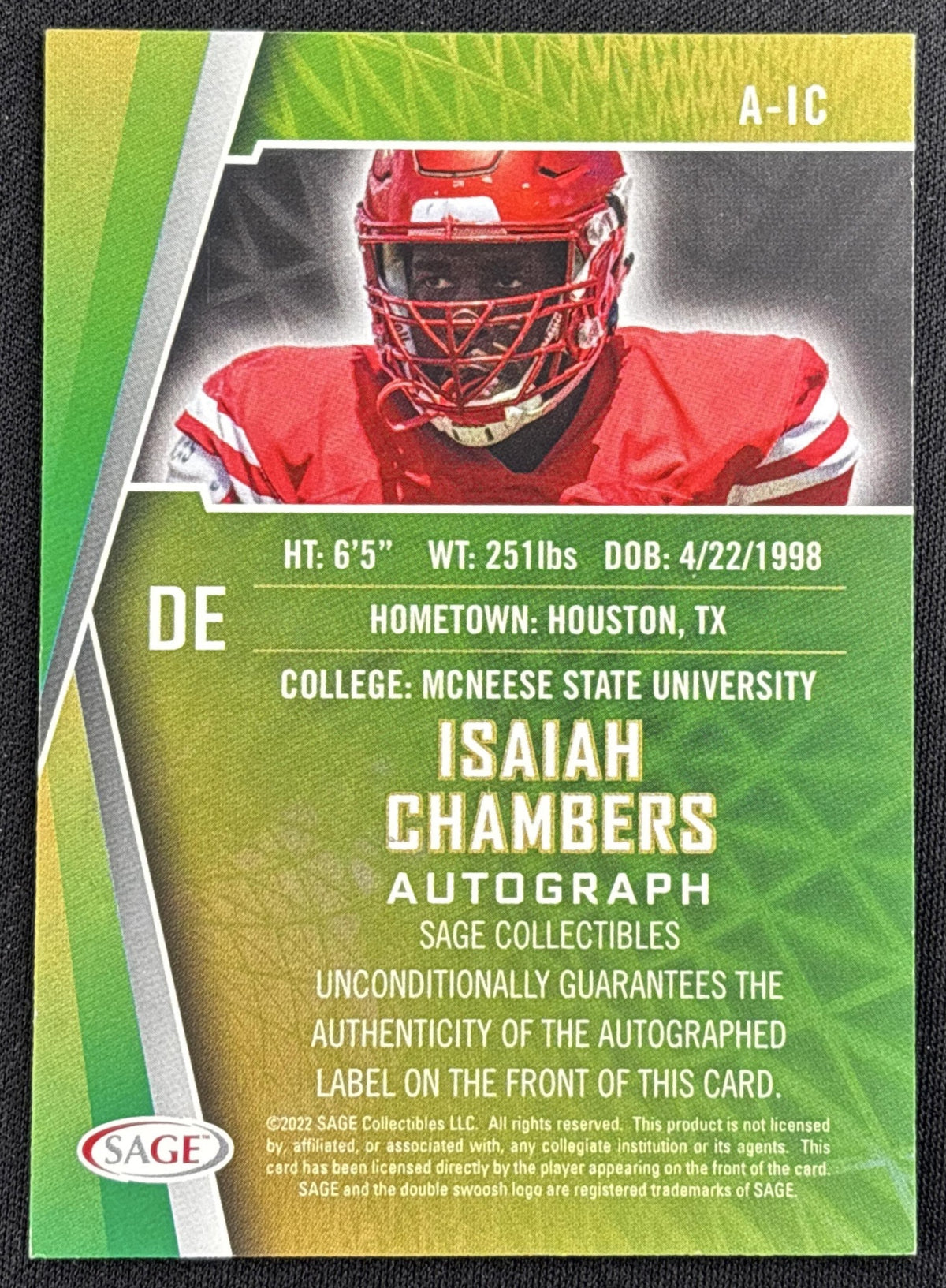Isaiah Chambers 2022 SAGE Auto Red