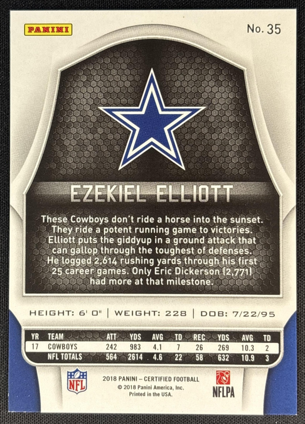 Ezekiel Elliott 2018 Panini Certified Mirror Silver /499 Cowboys