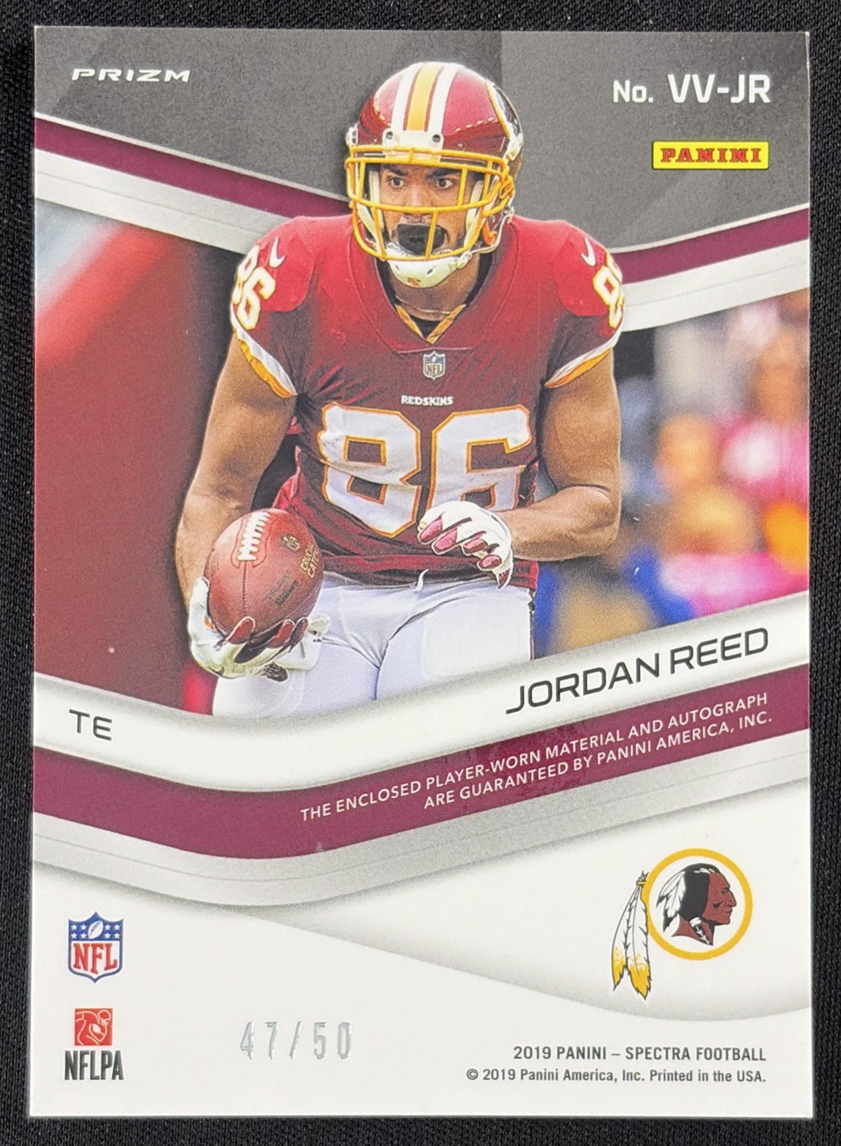 Jordan Reed 2019 Panini Spectra Vested Veterans Auto /50 Redskins Sports Trading Card