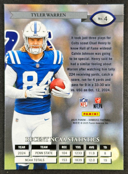 Tyler Warren 2025 Donruss Retro 1995 Colts Sports Trading Card