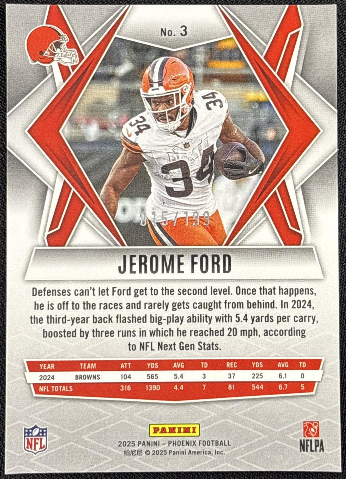 Jerome Ford 2025 Panini Phoenix Blue Hyper Prizm /199 Browns