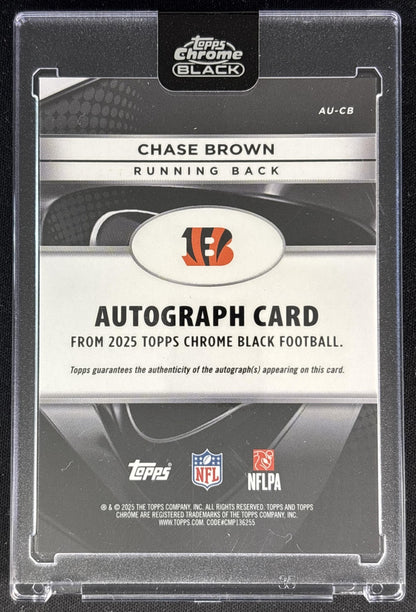 Chase Brown 2025 Topps Chrome Black Auto Blue Refractor /150 Bengals Back
