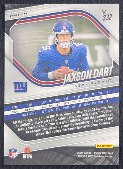 Jaxson Dart 2025 Panini Prizm Red White & Blue Giants Sports Trading Card