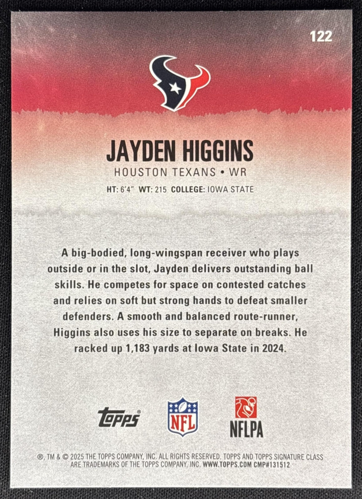 Jayden Higgins 2025 Topps Signature Class Rookie Texans back