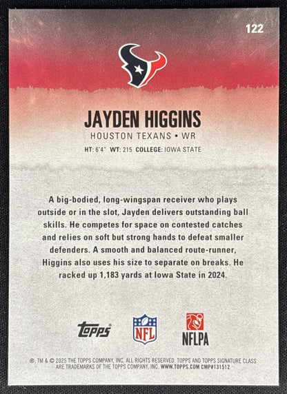 Jayden Higgins 2025 Topps Signature Class Rookie Texans back