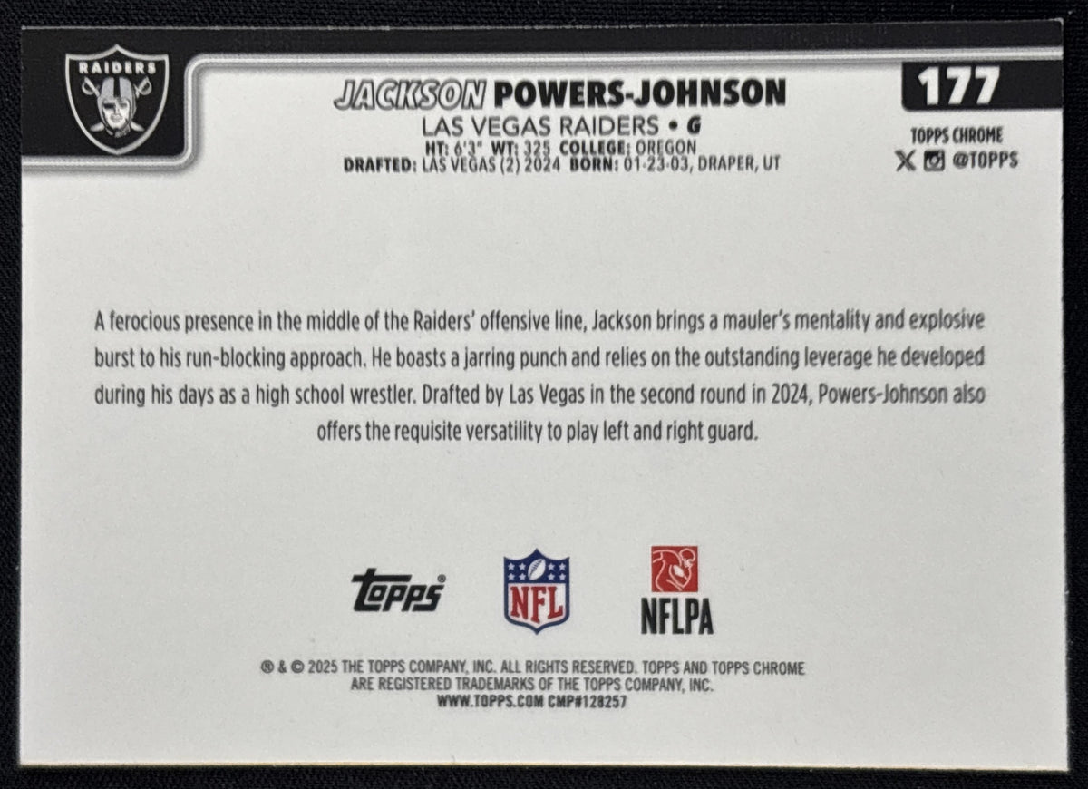 Jackson Powers-Johnson 2025 Topps Chrome Pink Wave Refractor /250 Raiders