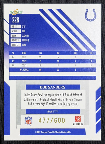 Bob Sanders 2007 Score Gold Zone /600 Colts