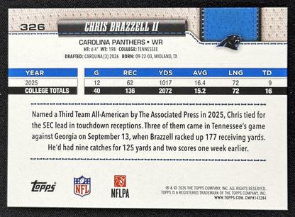 Chris Brazzell II 2026 Topps Flagship Football Leather Foil Panthers