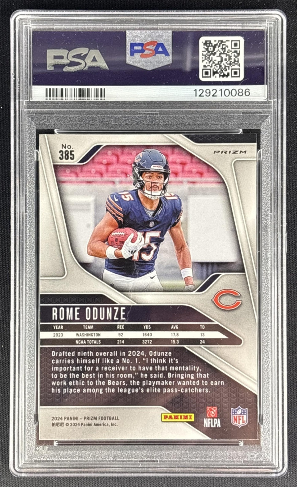 Rome Odunze 2024 Panini Prizm Red Sparkle PSA 9 Bears Sports Trading Cards