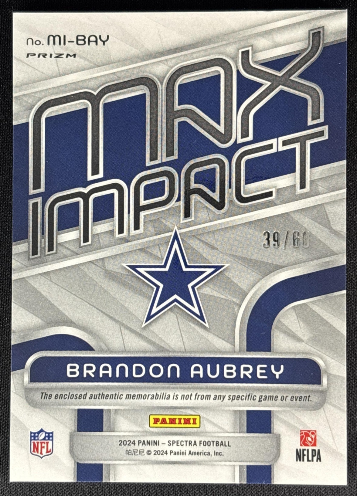 Brandon Aubrey 2024 Panini Spectra Max Impact Blue Neon /60 Sports Trading Cards
