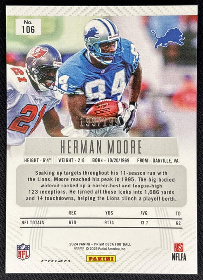 Herman Moore 2024 Panini Prizm Deca Red /199 Lions