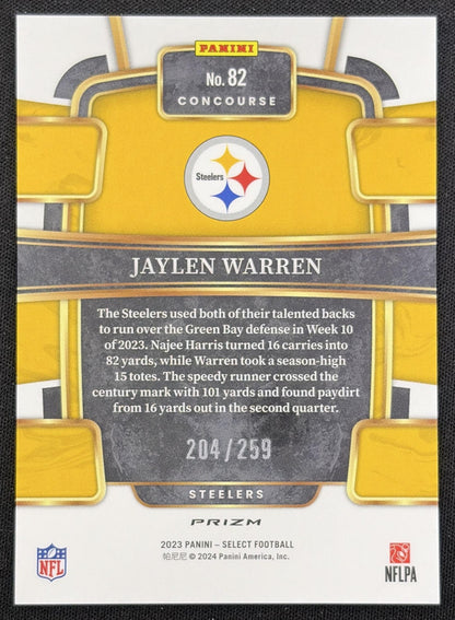 Jaylen Warren 2023 Panini Select Tri Color Prizms /259 Steelers