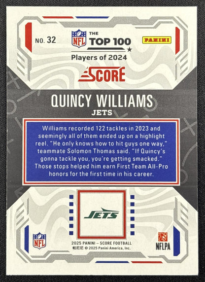 Quincy Williams 2025 Panini Score Top 100 Jets