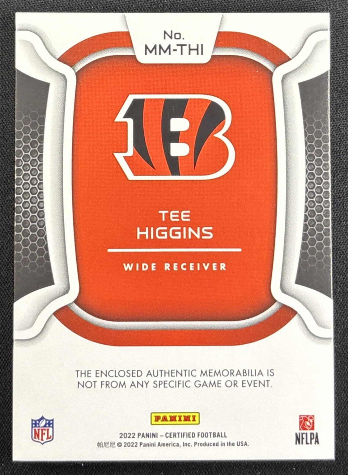 Tee Higgins 2022 Panini Certified Materials Mirror Bronze Etch /50 Bengals