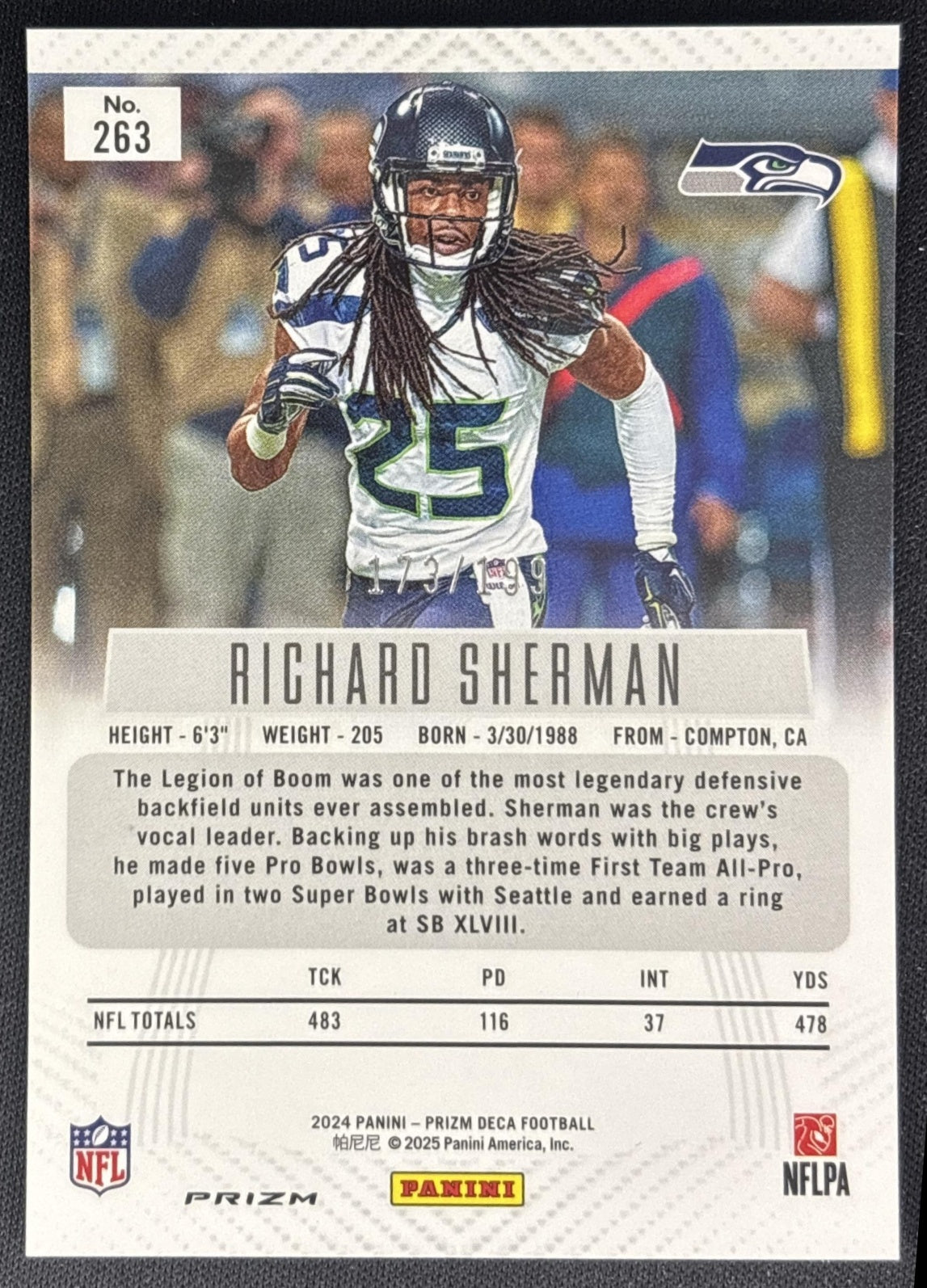 Richard Sherman 2024 Panini Prizm Deca Red /199 Seahawks Sports Trading Cards