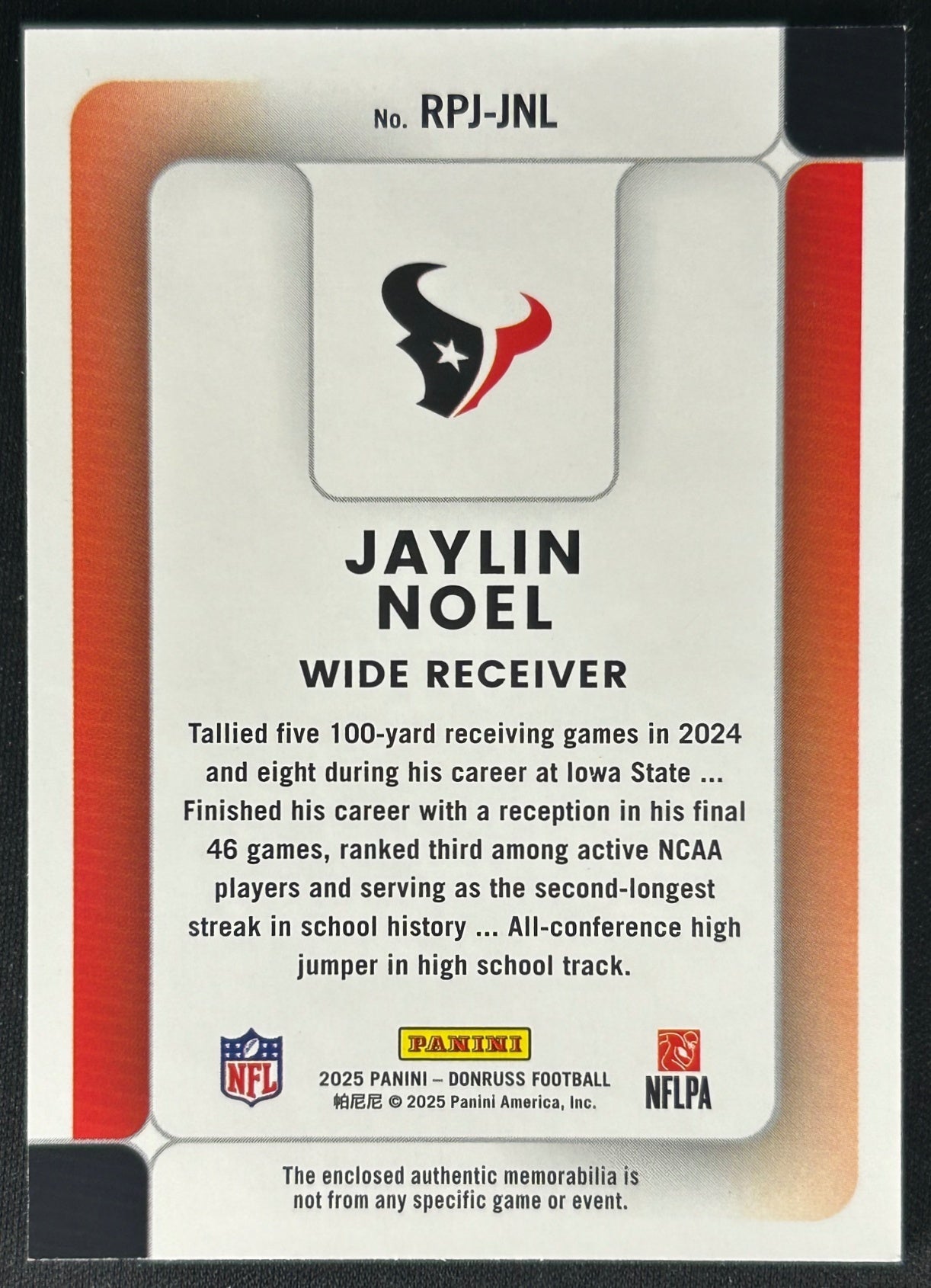 Jaylin Noel 2025 Donruss Optic Rookie Phenoms Texans