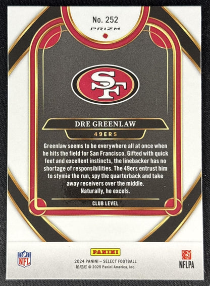 Dre Greenlaw 2024 Panini Select Club Tiger Prizm 49ers Football
