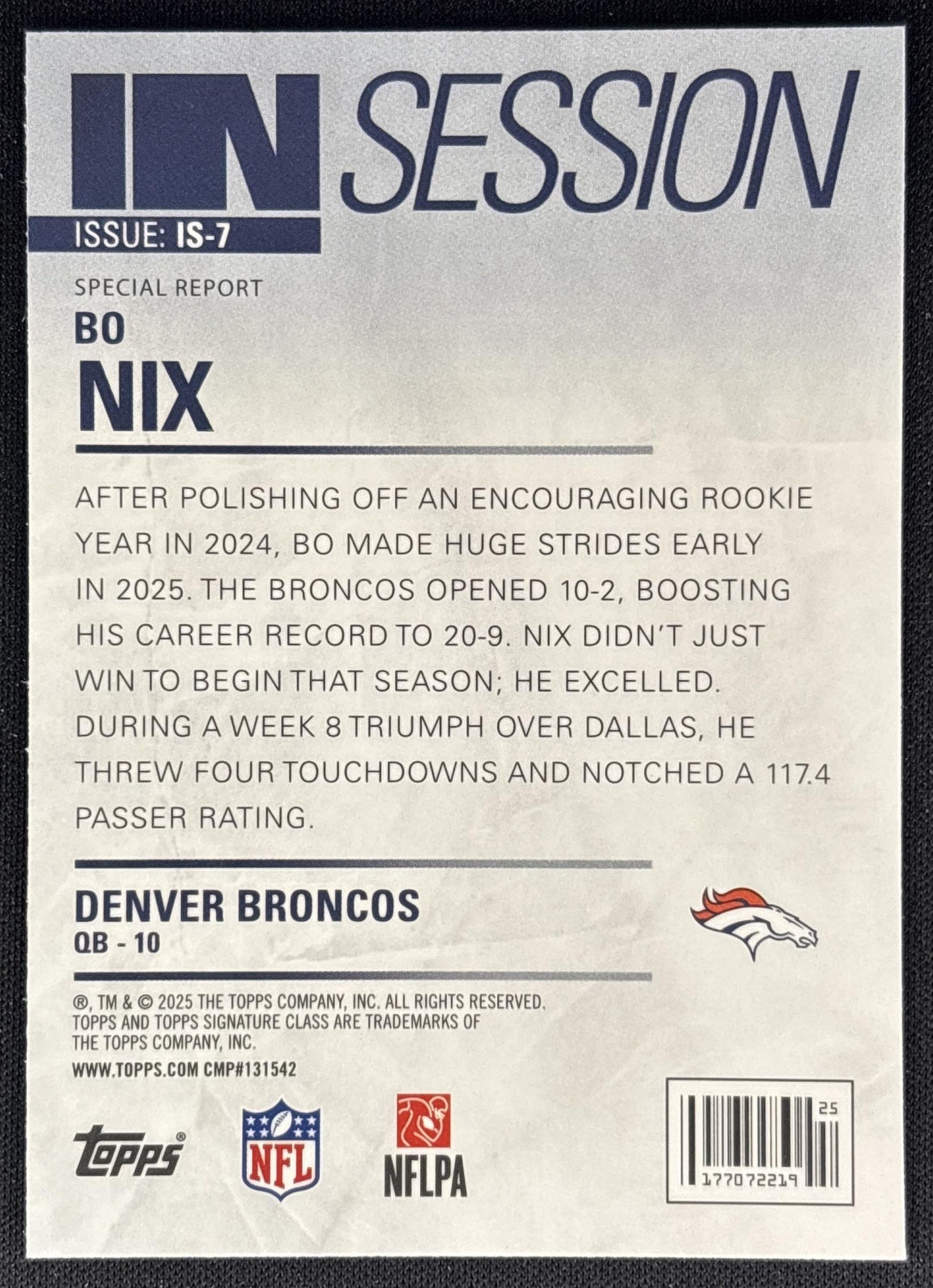 Bo Nix 2025 Topps Signature Class In Session Broncos Back