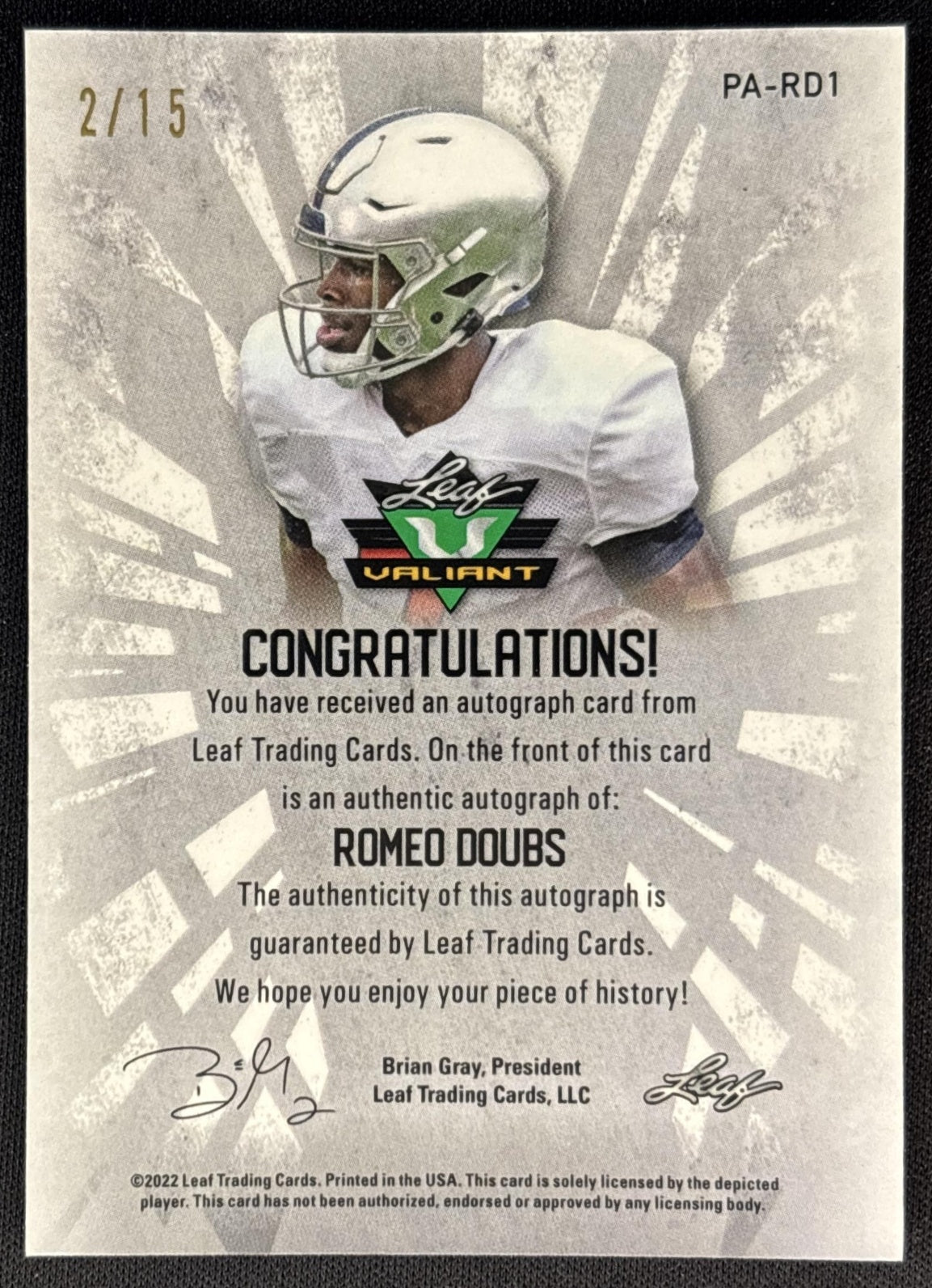 Romeo Doubs 2022 Leaf Metal Draft Portrait Auto Purple /15 back