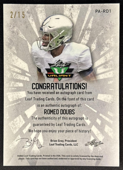 Romeo Doubs 2022 Leaf Metal Draft Portrait Auto Purple /15 back