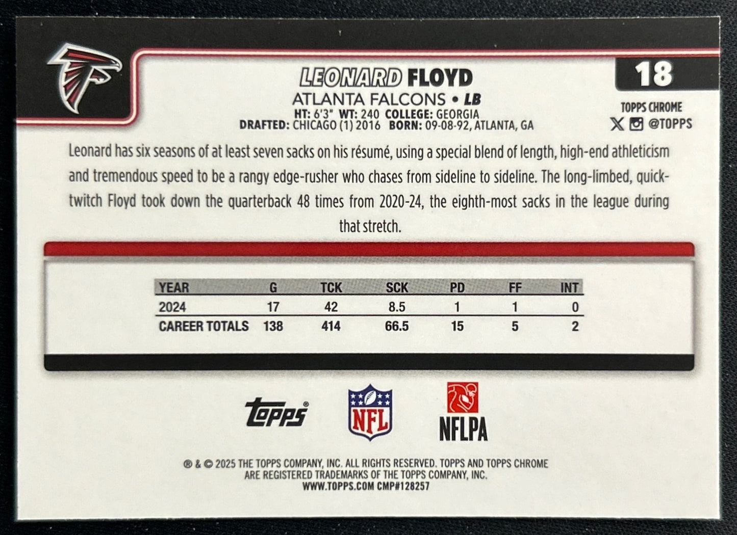 Leonard Floyd 2025 Topps Chrome Falcons Sports Trading Cards