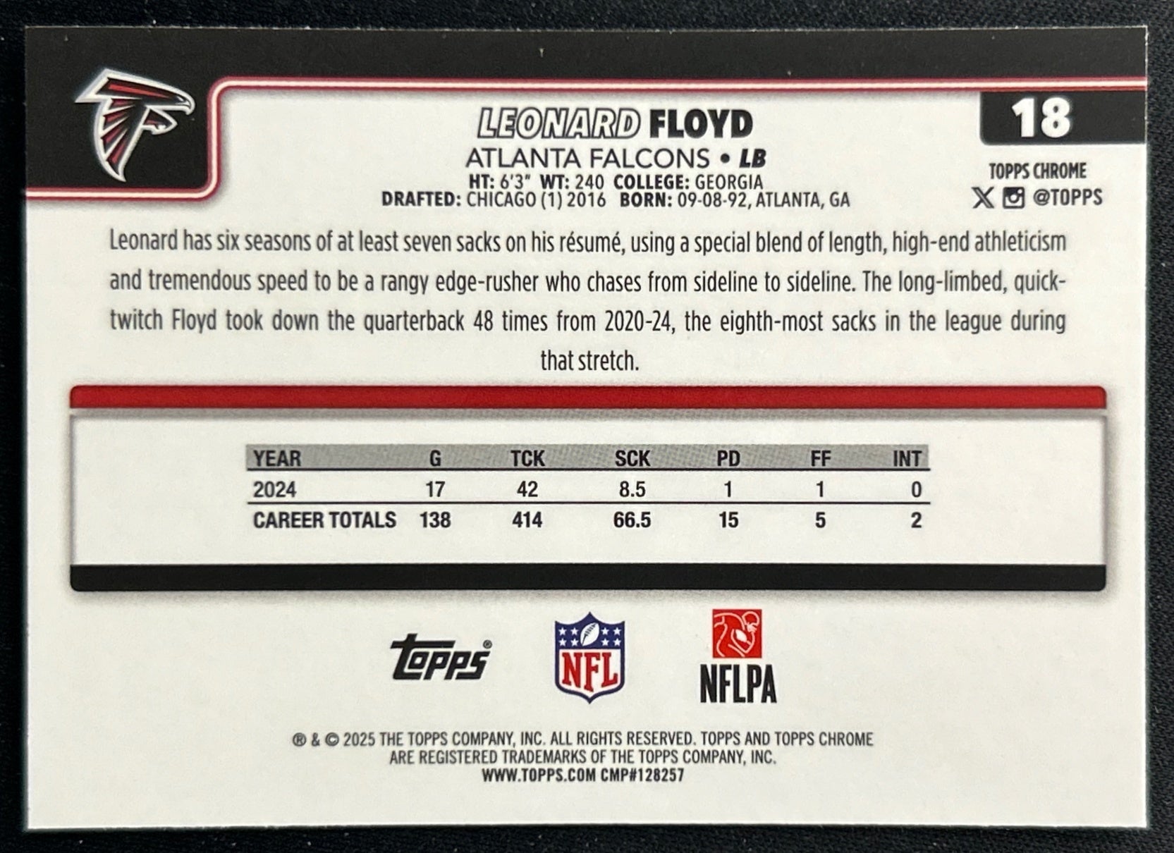 Leonard Floyd 2025 Topps Chrome Falcons Sports Trading Cards