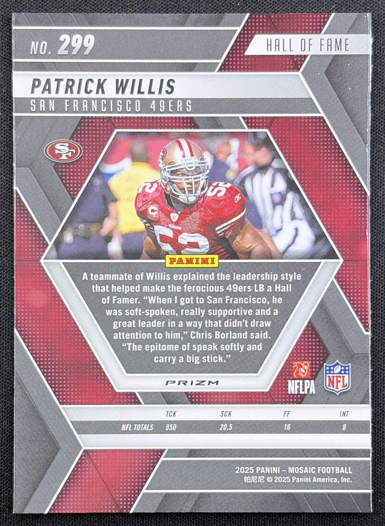 Patrick Willis 2025 Panini Mosaic Hall of Fame Mosaic Prizm 49ers