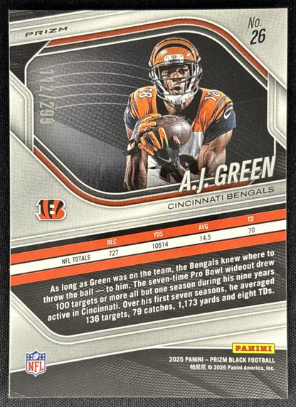 A.J. Green 2025 Panini Prizm Black Red /299 Bengals Sports Trading Cards